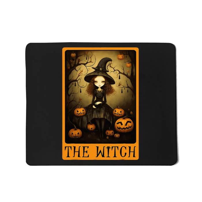 Vintage Halloween Cute Witch Black Cat The Wich Tarot Card Mousepad