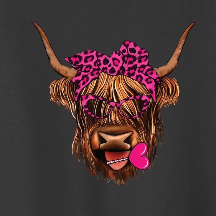 Valentines Highland Cow With Hearts Bandana And Glasses Toddler T-Shirt