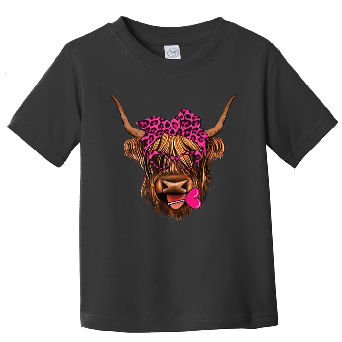 Valentines Highland Cow With Hearts Bandana And Glasses Toddler T-Shirt