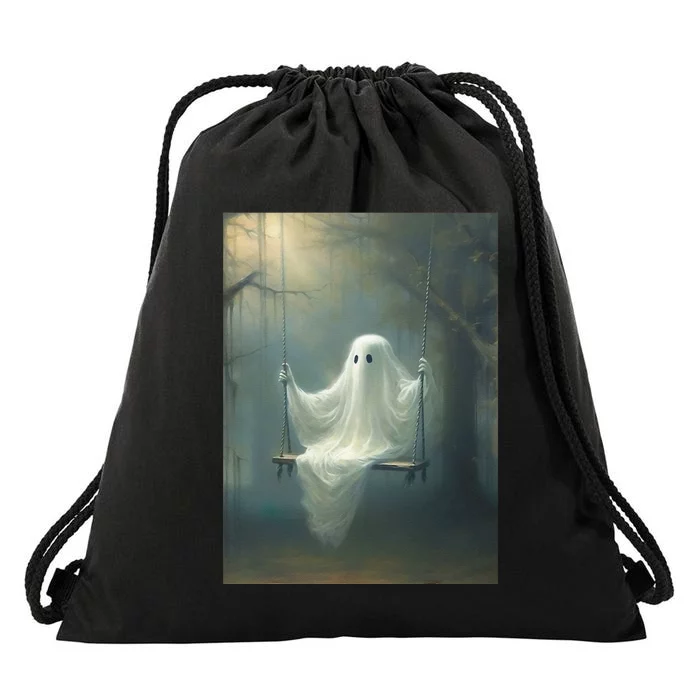 Vintage Halloween Costume Ghost Swing In The Forest Gothic Drawstring Bag