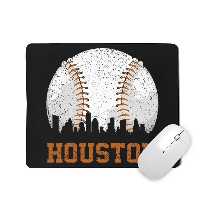 Vintage Houston Cityscape Baseball Lover Player And Fans Mousepad