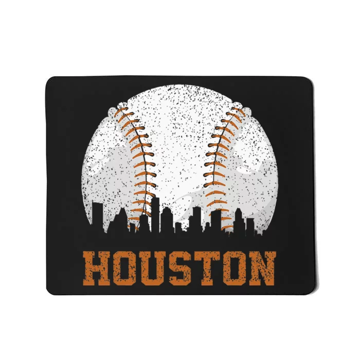 Vintage Houston Cityscape Baseball Lover Player And Fans Mousepad