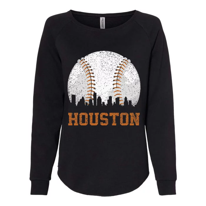 Vintage Houston Cityscape Baseball Lover Player And Fans Womens California Wash Sweatshirt