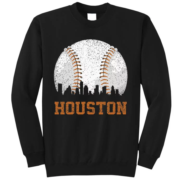 Vintage Houston Cityscape Baseball Lover Player And Fans Tall Sweatshirt