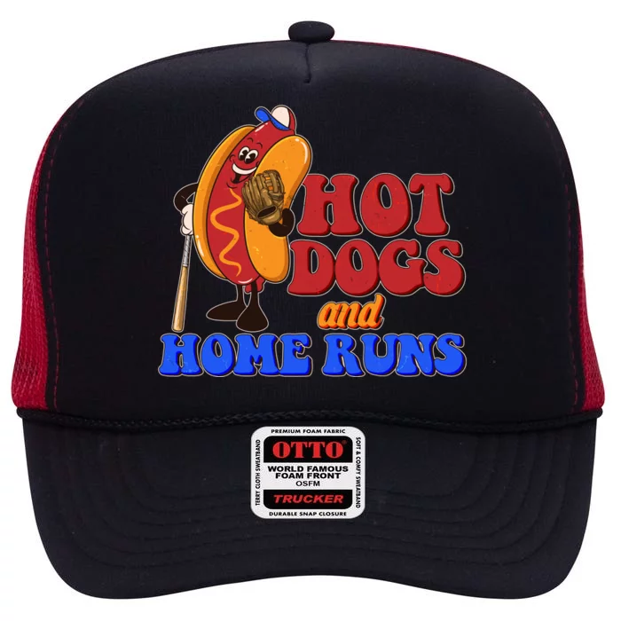 Vintage Hot Dogs And Home Runs Baseball Fan High Crown Mesh Trucker Hat