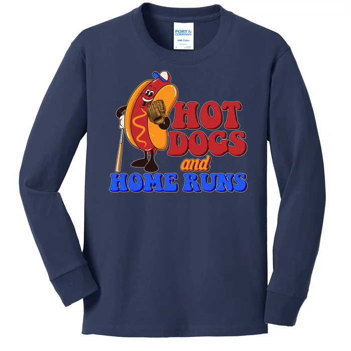 Vintage Hot Dogs And Home Runs Baseball Fan Kids Long Sleeve Shirt