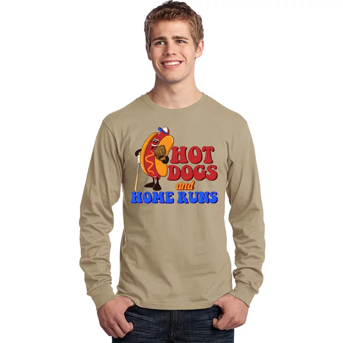 Vintage Hot Dogs And Home Runs Baseball Fan Long Sleeve Shirt