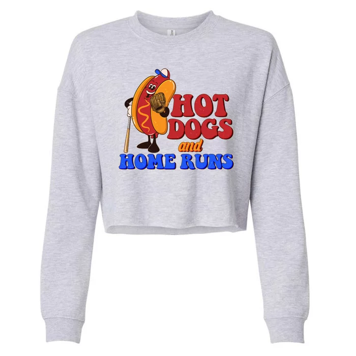 Vintage Hot Dogs And Home Runs Baseball Fan Cropped Pullover Crew