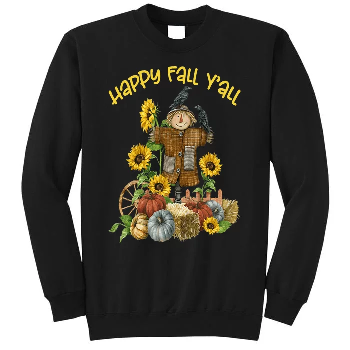 Vintage Happy Fall Y'all Scarecrow Thanksgiving Halloween Tall Sweatshirt