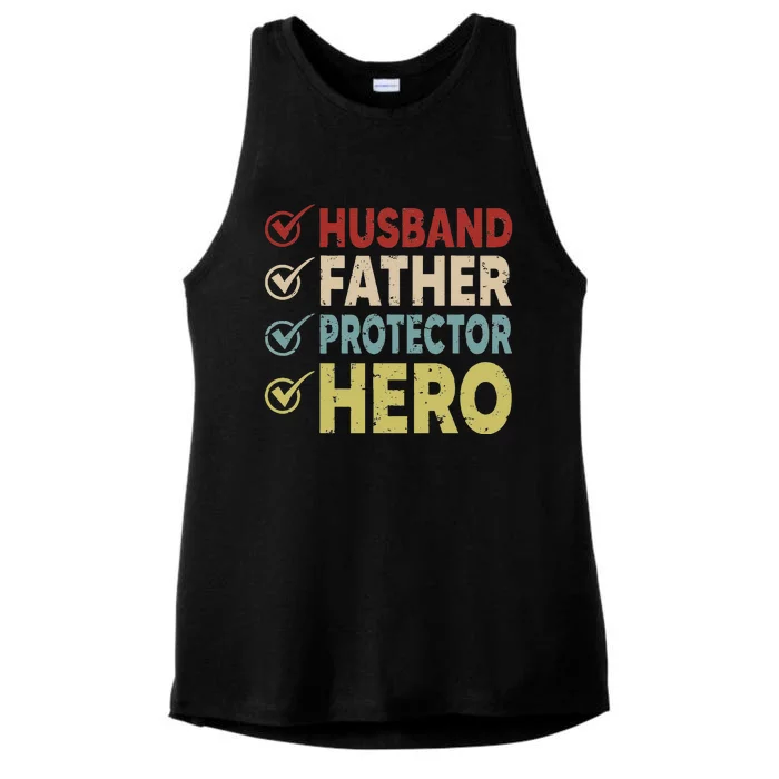 Vintage Husband Father Protector Hero Happy Fathers Day Ladies Tri-Blend Wicking Tank