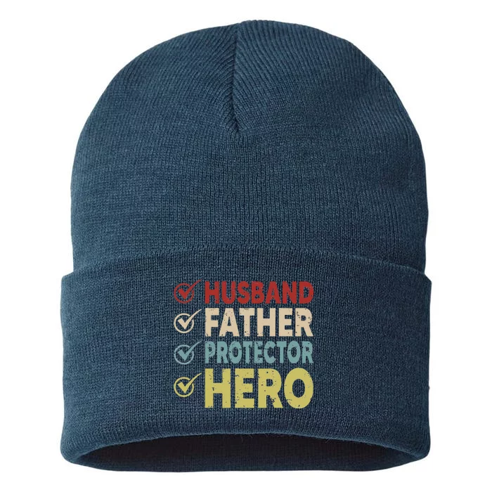 Vintage Husband Father Protector Hero Happy Fathers Day Sustainable Knit Beanie