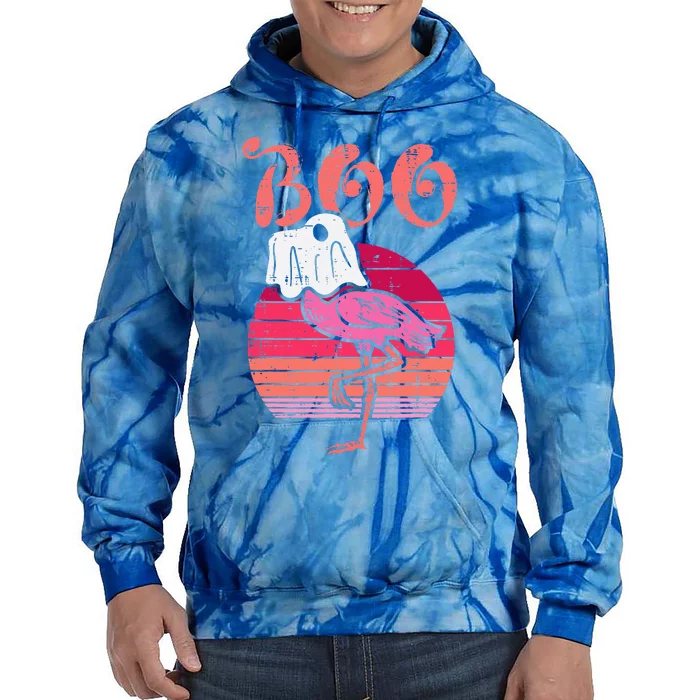 Vintage Halloween Flamingo Ghost Sunset Print Tie Dye Hoodie