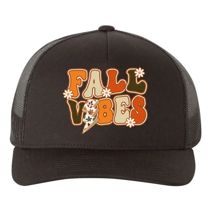 Vintage Hello Fall Floral Groovy Fall Vibes Autumn Retro Yupoong Adult 5-Panel Trucker Hat