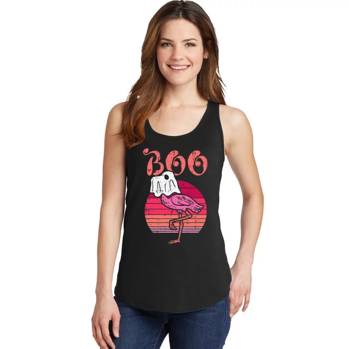 Vintage Halloween Flamingo Ghost Sunset Print Ladies Essential Tank