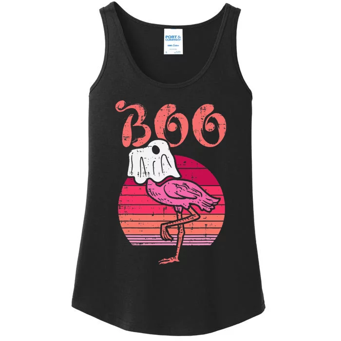 Vintage Halloween Flamingo Ghost Sunset Print Ladies Essential Tank