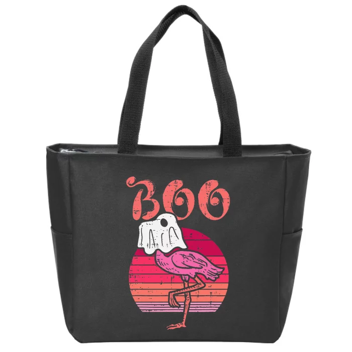 Vintage Halloween Flamingo Ghost Sunset Print Zip Tote Bag