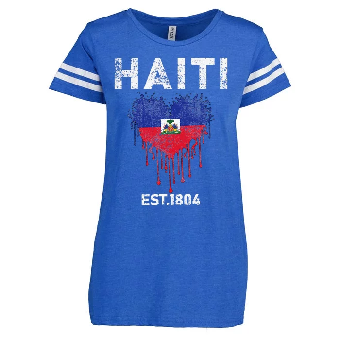 Vintage Haiti Flag Day Haitians Flag Pride Gifts Celebration Enza Ladies Jersey Football T-Shirt