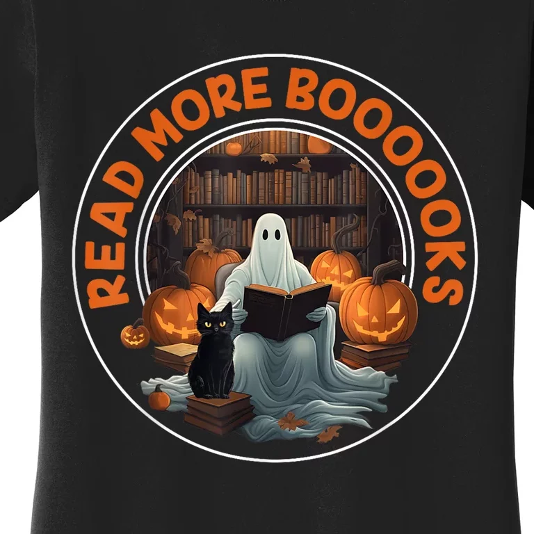 Vintage Halloween Ghost Read More Books Black Cat Book Lover Women's T-Shirt