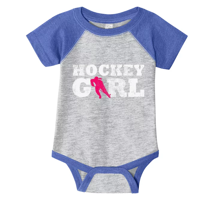 Vintage Hockey Girl Player Silhouette Sport Infant Baby Jersey Bodysuit