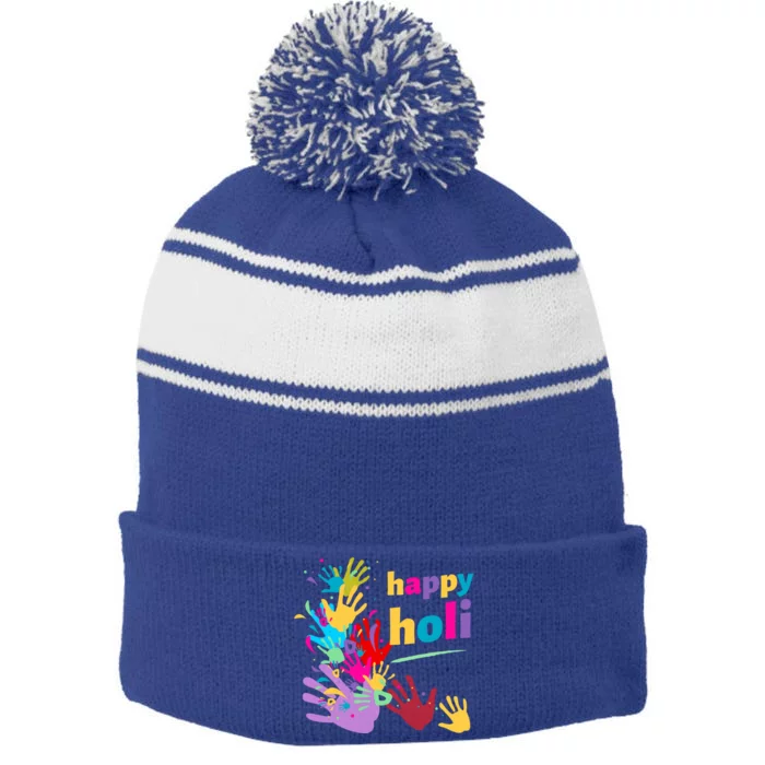 Vibrant Happy Holi Great Gift Stripe Pom Pom Beanie