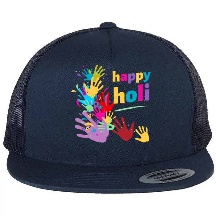 Vibrant Happy Holi Great Gift Flat Bill Trucker Hat