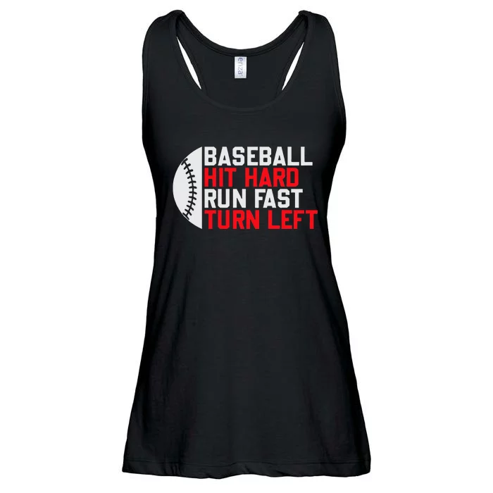 Vintage Hit Hard Run Fast Turn Left Baseball Funny Sport Ladies Essential Flowy Tank