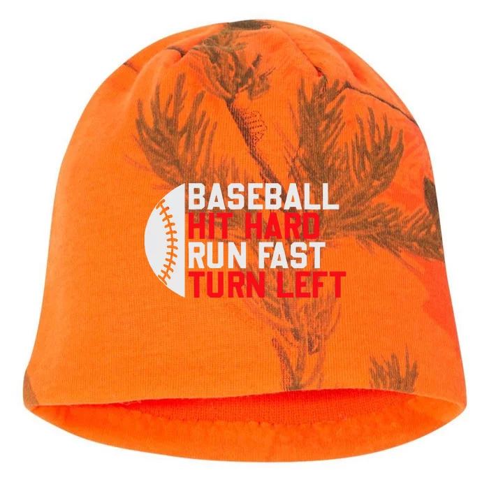 Vintage Hit Hard Run Fast Turn Left Baseball Funny Sport Kati - Camo Knit Beanie