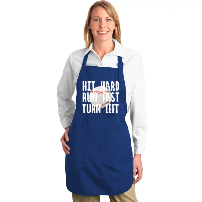 Vintage Hit Hard Run Fast Turn Left Baseball Funny Sport Gift Full-Length Apron With Pocket