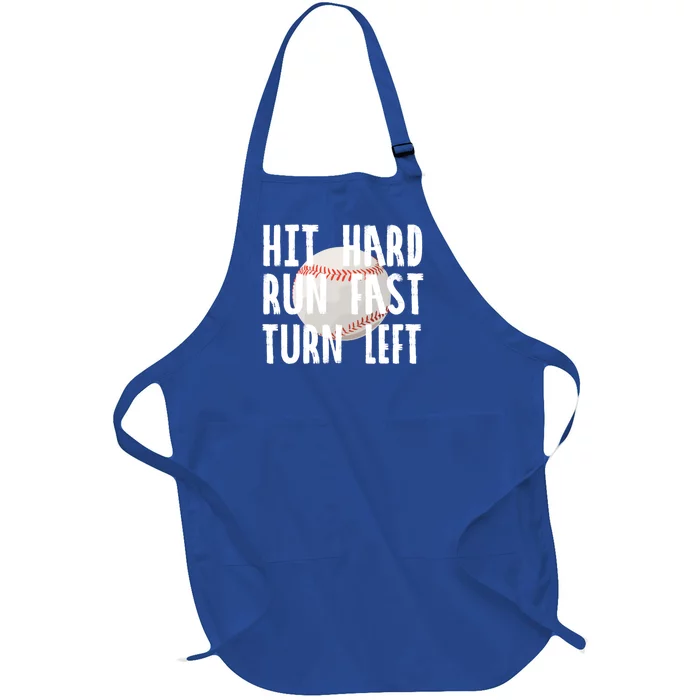 Vintage Hit Hard Run Fast Turn Left Baseball Funny Sport Gift Full-Length Apron With Pocket