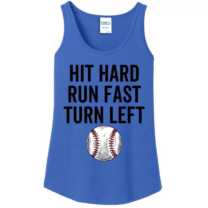 Vintage Hit Hard Run Fast Turn Left Baseball Funny Sport Gift Ladies Essential Tank