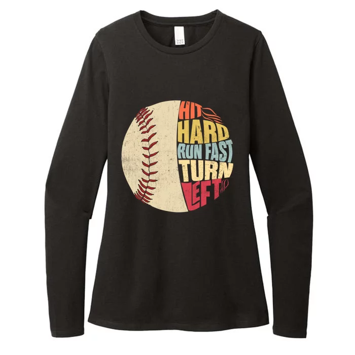 Vintage Hit Hard Run Fast Turn Left Baseball Funny Sport Gift Womens CVC Long Sleeve Shirt