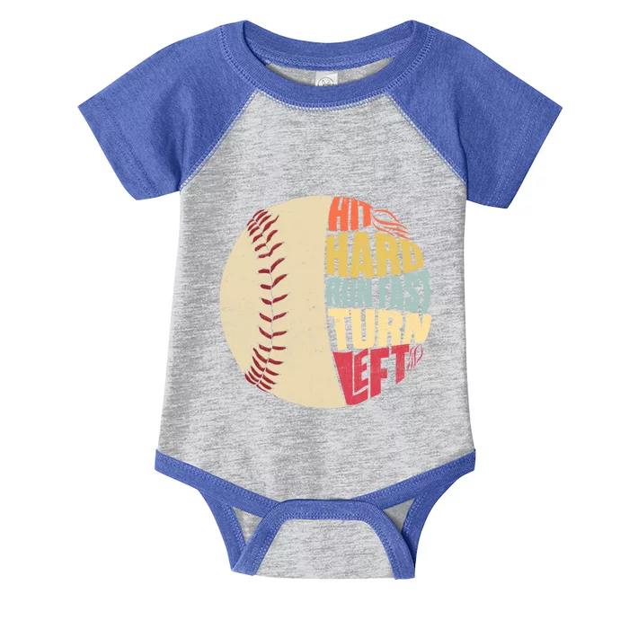 Vintage Hit Hard Run Fast Turn Left Baseball Funny Sport Gift Infant Baby Jersey Bodysuit