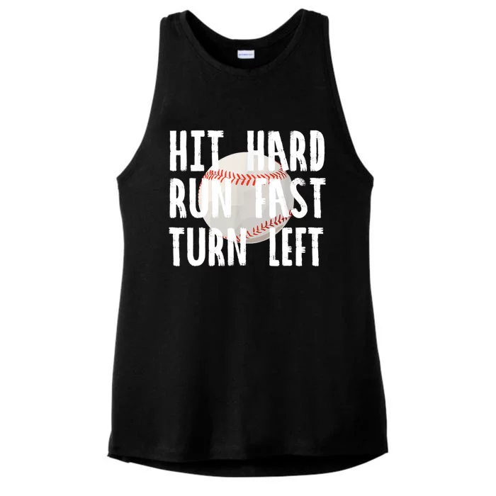 Vintage Hit Hard Run Fast Turn Left Baseball Funny Sport Gift Ladies Tri-Blend Wicking Tank