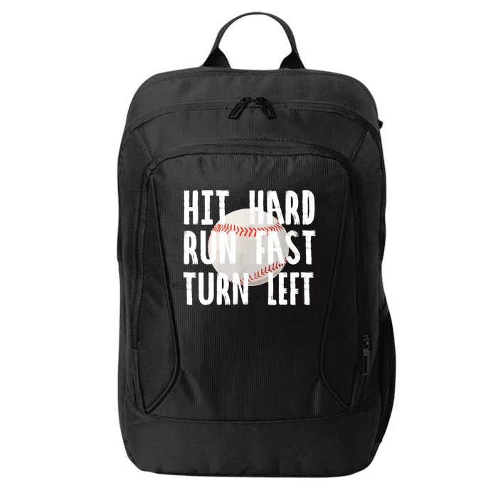 Vintage Hit Hard Run Fast Turn Left Baseball Funny Sport Gift City Backpack