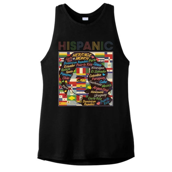 Vintage Hispanic Heritage Month Latina Woman Country Flags Ladies Tri-Blend Wicking Tank