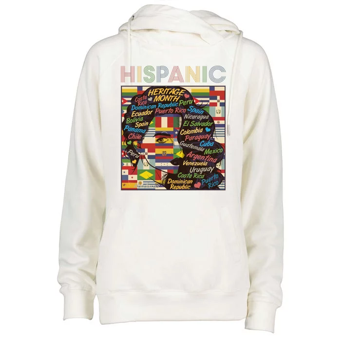 Vintage Hispanic Heritage Month Latina Woman Country Flags Womens Funnel Neck Pullover Hood