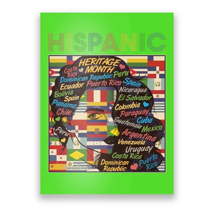 Vintage Hispanic Heritage Month Latina Woman Country Flags Poster