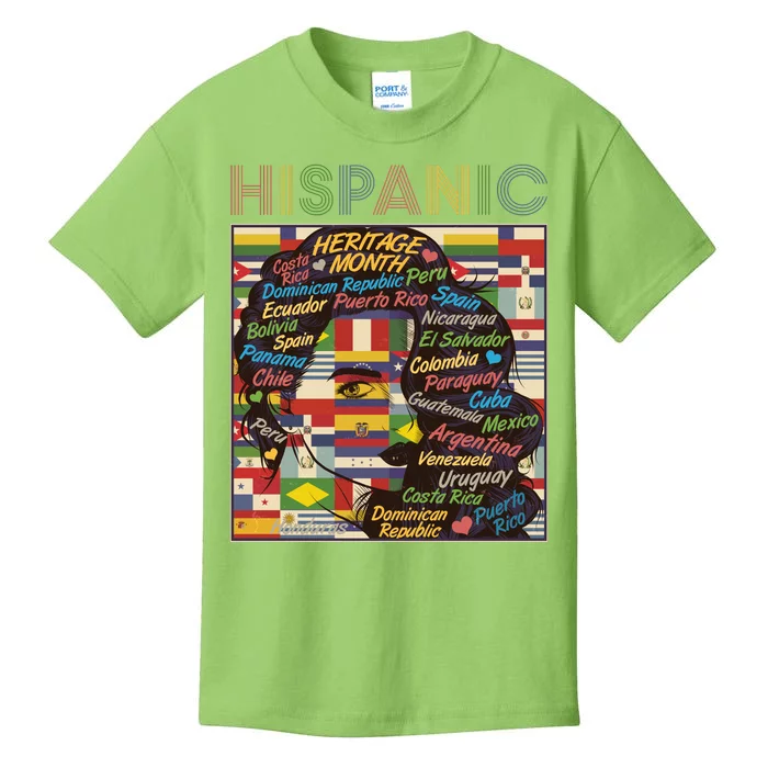 Vintage Hispanic Heritage Month Latina Woman Country Flags Kids T-Shirt