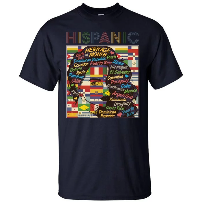 Vintage Hispanic Heritage Month Latina Woman Country Flags Tall T-Shirt