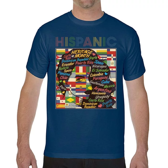 Vintage Hispanic Heritage Month Latina Woman Country Flags Comfort Colors T-Shirt