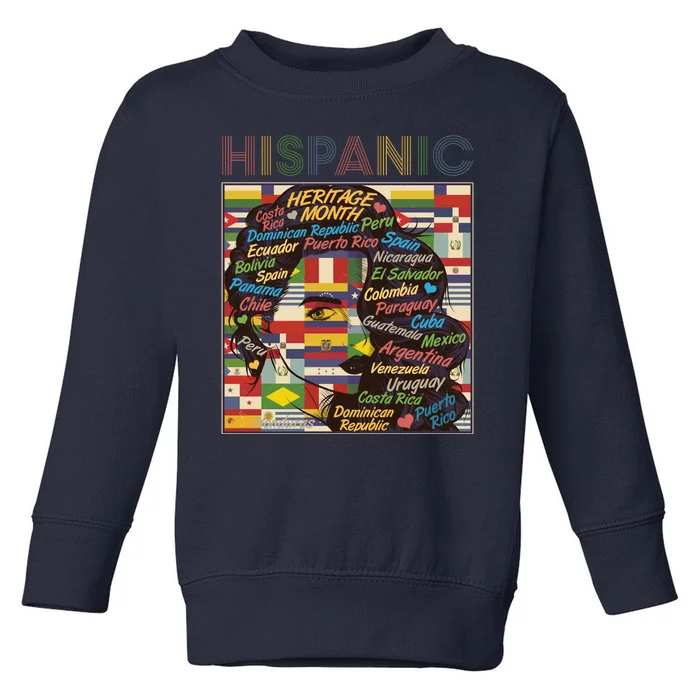 Vintage Hispanic Heritage Month Latina Woman Country Flags Toddler Sweatshirt