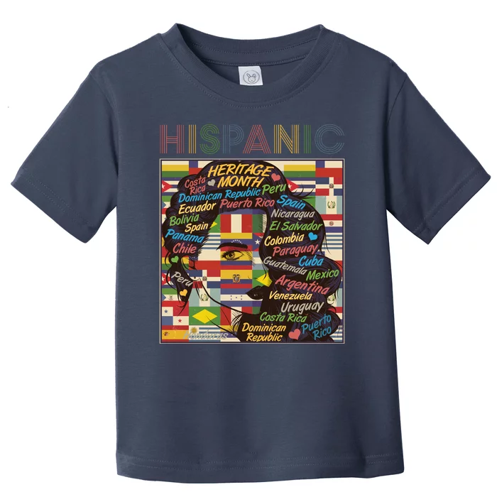 Vintage Hispanic Heritage Month Latina Woman Country Flags Toddler T-Shirt