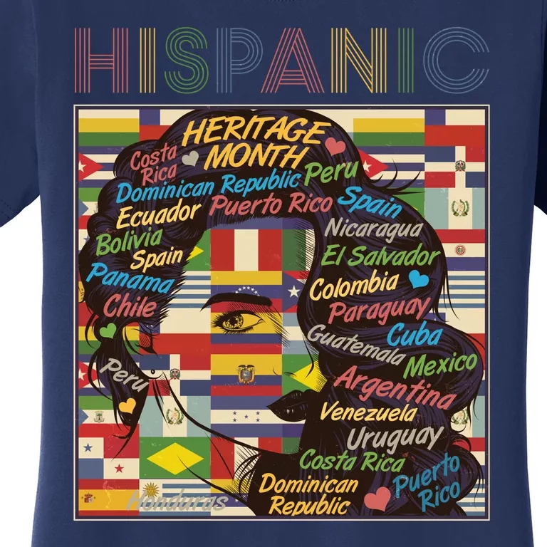 Vintage Hispanic Heritage Month Latina Woman Country Flags Women's T-Shirt