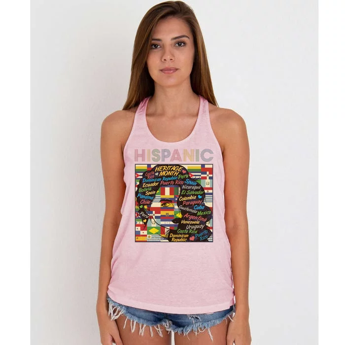 Vintage Hispanic Heritage Month Latina Woman Country Flags Women's Knotted Racerback Tank