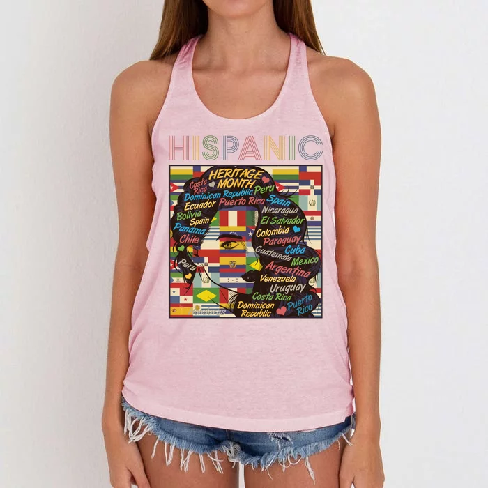 Vintage Hispanic Heritage Month Latina Woman Country Flags Women's Knotted Racerback Tank