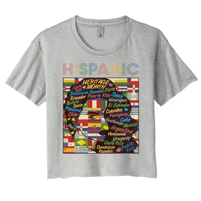 Vintage Hispanic Heritage Month Latina Woman Country Flags Women's Crop Top Tee