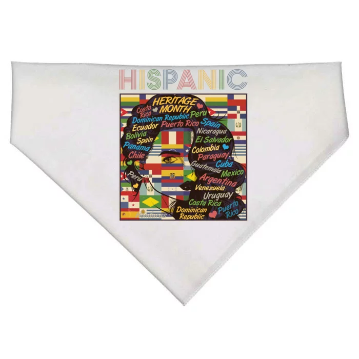 Vintage Hispanic Heritage Month Latina Woman Country Flags USA-Made Doggie Bandana