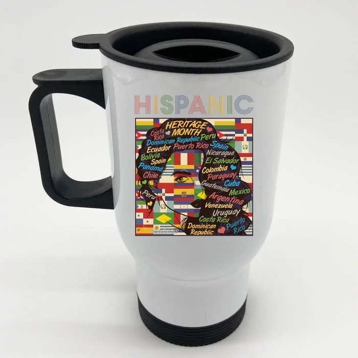 Vintage Hispanic Heritage Month Latina Woman Country Flags Front & Back Stainless Steel Travel Mug