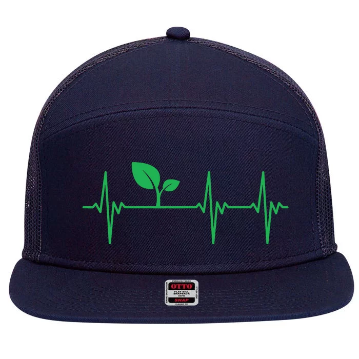 Vegan Heartbeat Lifeline Plant Based Nutrition Gift Food 7 Panel Mesh Trucker Snapback Hat