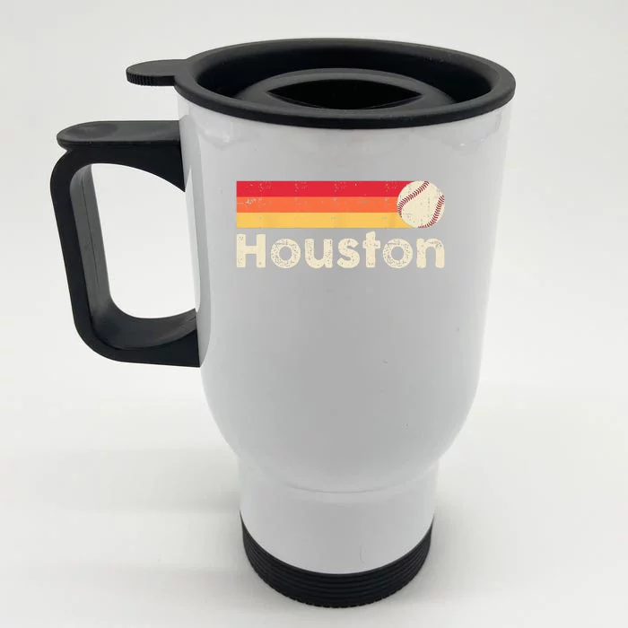 Vintage Houston Love Baseball Strong Vintage Stripes Front & Back Stainless Steel Travel Mug